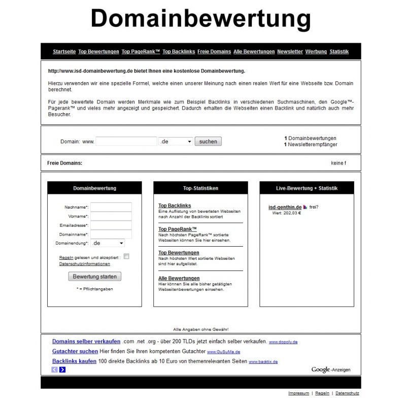 Domainbewertung Script + Newsletter Anbindung Domainbewertung Script + Newsletter Anbindung